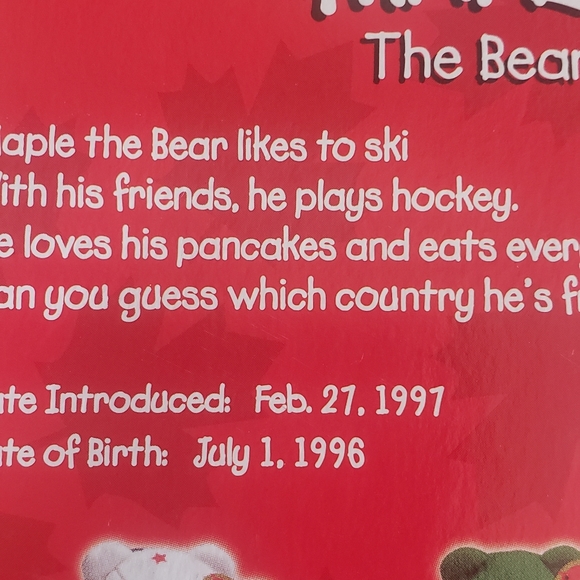 Beanie Baby Ty Maple Canada Bear 1997 - Picture 5 of 5